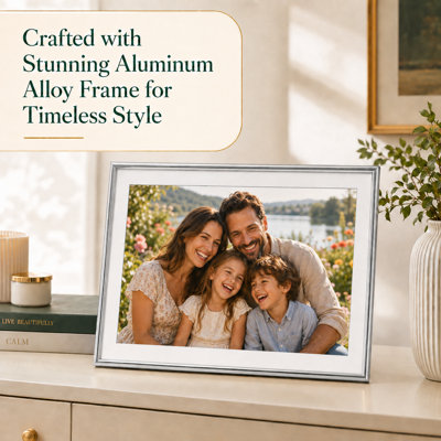  Cadre photo numérique 15,6 po WiFi avec application Frameo, affichage intelligent de photos Full HD à rotation automatique, 32 Go - argent
