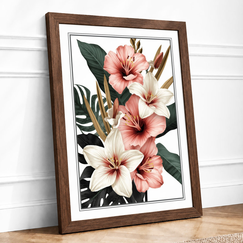 Tropical Bloom Study Botanical - Framed Print, A4 - 29.7 x 21.0 cm, Walnut