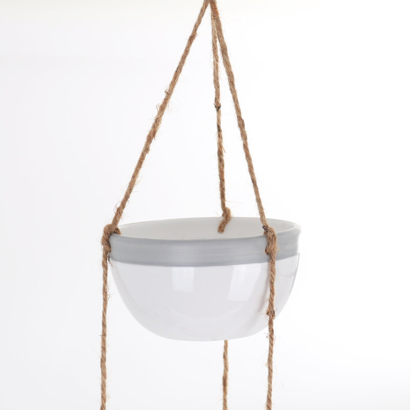 Gray Ceramic Hanging Planter Set with Glossy Finish