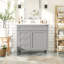 Meuble-lavabo de 36 po avec lavabo supérieur, meuble-lavabo moderne avec 2 tiroirs et tiroir escamotable, meuble-lavabo simple-429002160