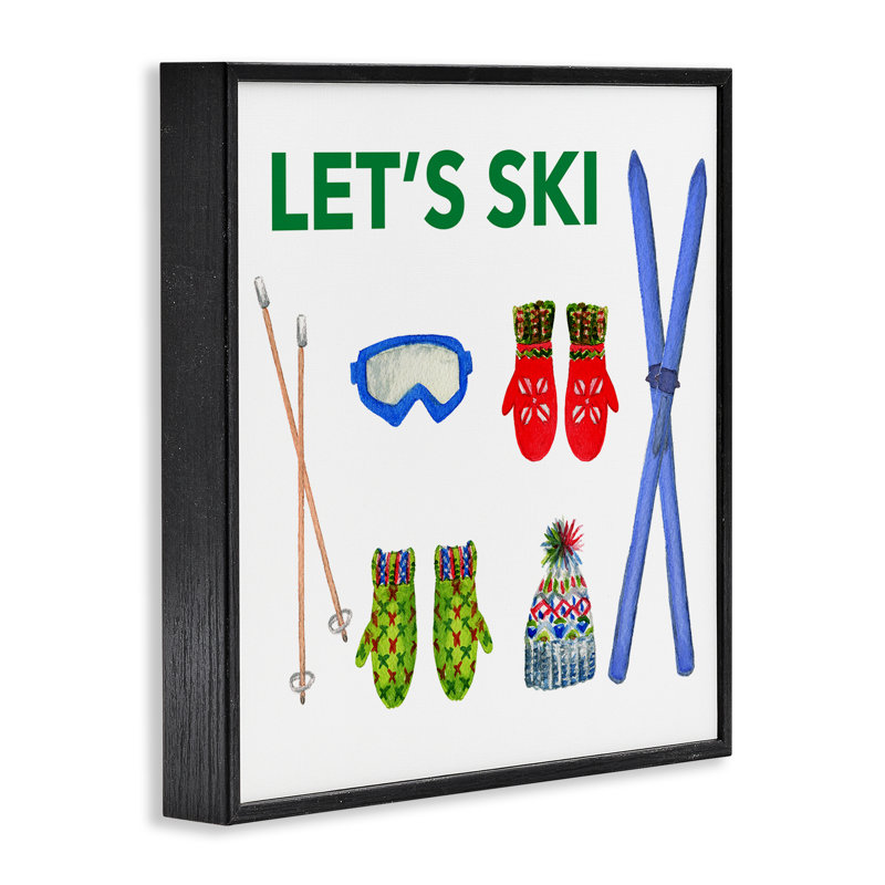 «Let's Ski on White», estampe numérique par Melissa Hyatt, H 12 po x l 12 po, Giclée encadrée noir minuit