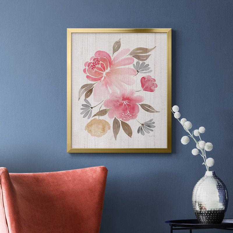 Toile encadrée «Loose Peony II» de qualité supérieure - prête à être accrochée, H 24 po x l 20 po, Or