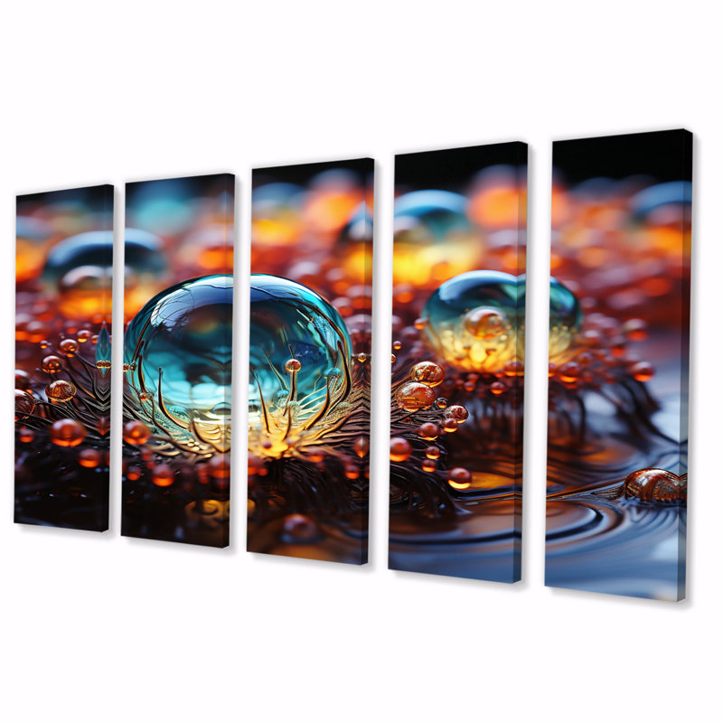 3D Molecules Microscopic Wonders I - Reproduction d'art abstrait formes abstraites - 5 panneaux égaux