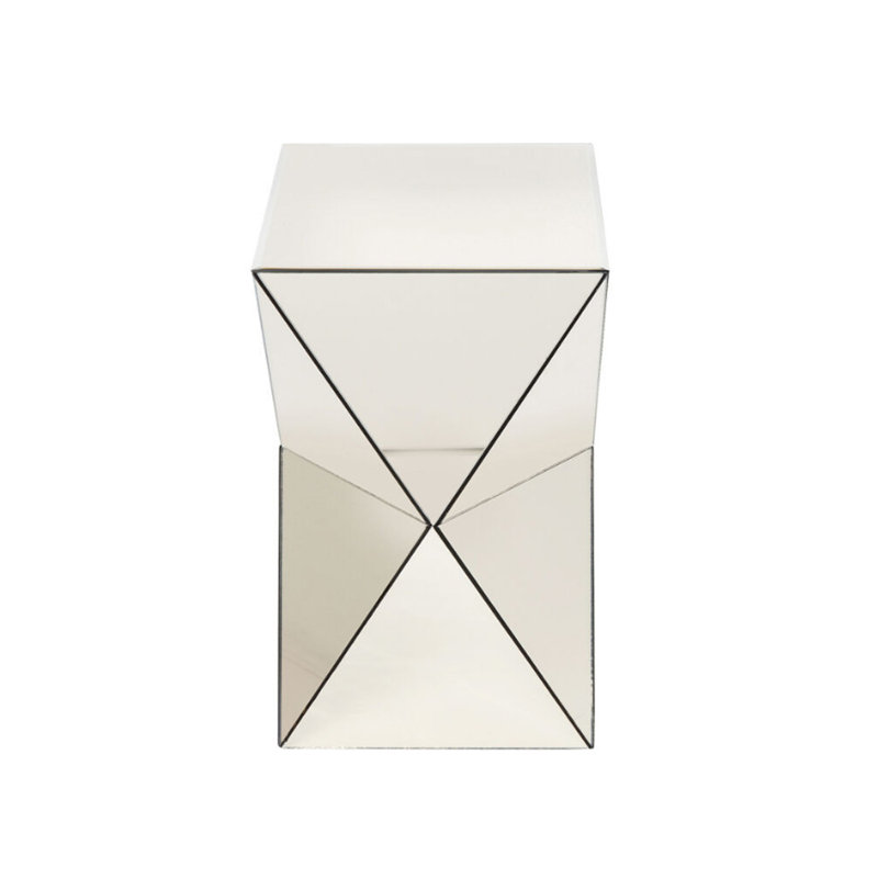 Table d'appoint de 33 cm avec incrustation de miroir triangulaire, table de chevet moderne et luxueuse avec surface réfléchissante pour salon, chambre à coucher, couleur champagne