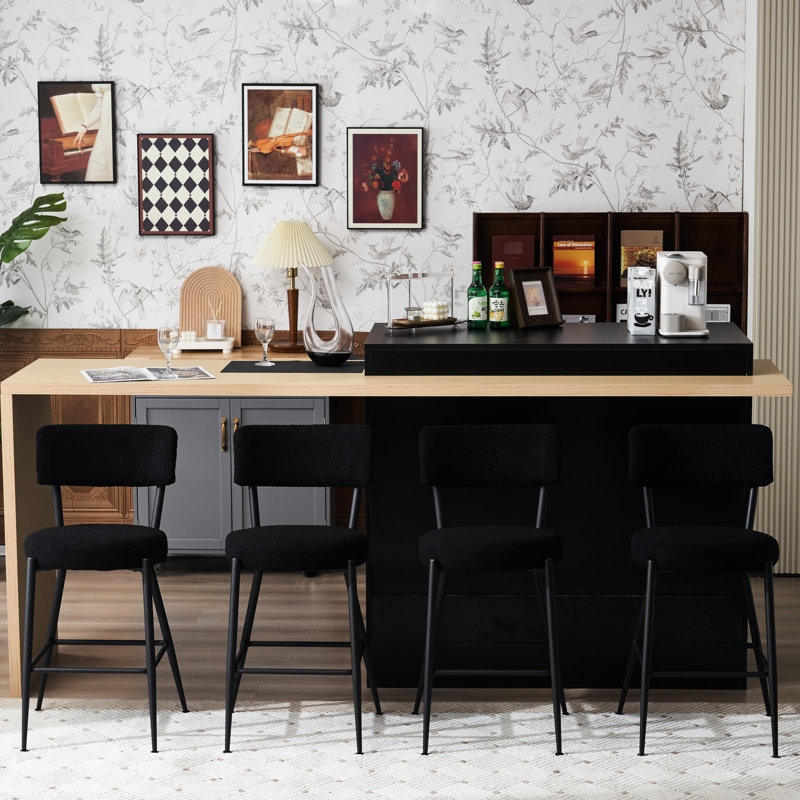 4 tabourets de bar modernes - tissu polaire, base en métal noir pour les bars à café, 4 pièces de cuisine confortables et élégantes dans la cuisine, table de salle à manger
