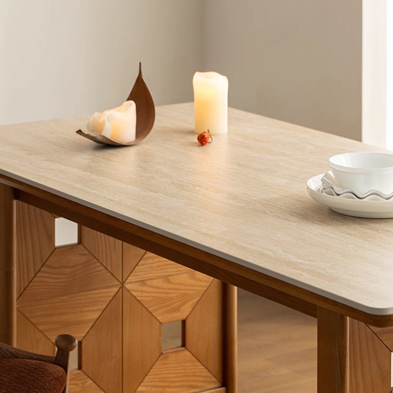 Une plaque de roche rétro avec une table à manger en bois massif, Brun, H 29,52 po x L 62,99 po x l 31,49 po
