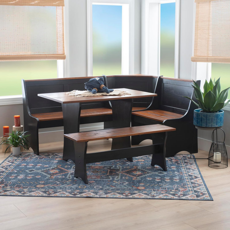Linon Home Decor Sadie Antique Corner Nook Set With Bench, Wood Plank Look, Space-Saving Design, Left Or Right Hand Configuration
