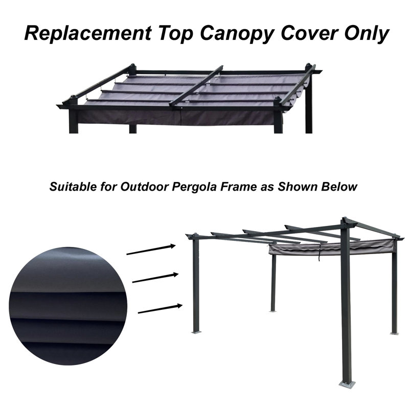 Auvent de remplacement pour pergola d'extérieur 13 pi x 10 pi - gris, protégé, facile à installer, abri de soleil pour patio, hydrofuge, gris, bloquant