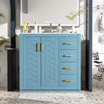 Meuble-lavabo autoportant moderne en bois massif avec lavabo en céramique