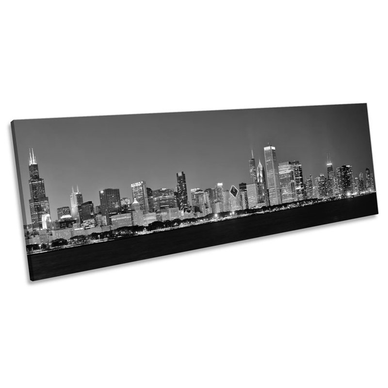 Chicago Cityscape Night - Wrapped Canvas Panoramic Print, 40.64cm H x 121.92cm W x 2cm D