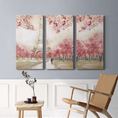 Le printemps à Paris - Ensemble de 3 toiles tendues