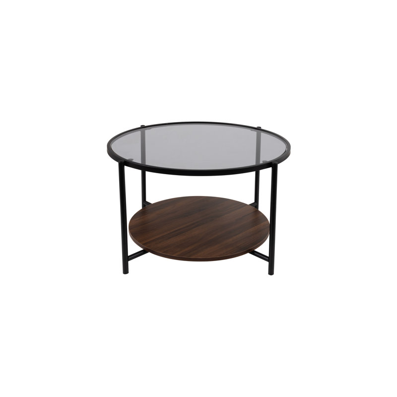 Akilia Floor Shelf Coffee Table with Storage and Glass Top