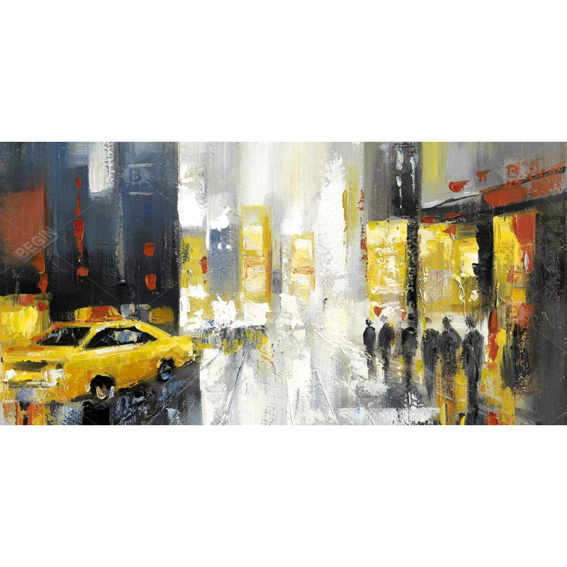 Rainy Busy Street - Toile de paysage de rue pour la décoration intérieure, H 48 po x l 24 po