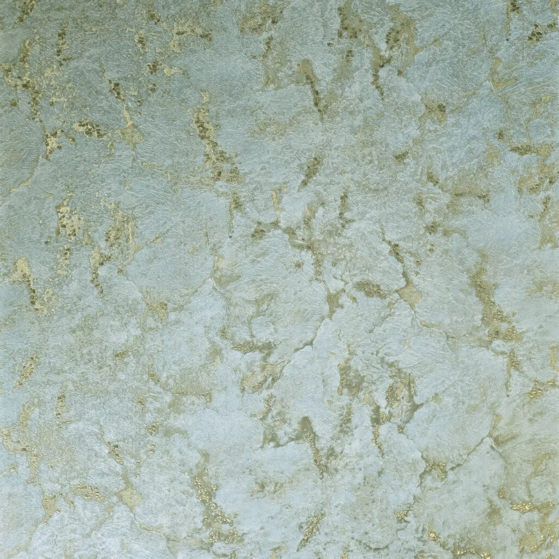 Papier peint texturé turquoise, menthe et or métallique