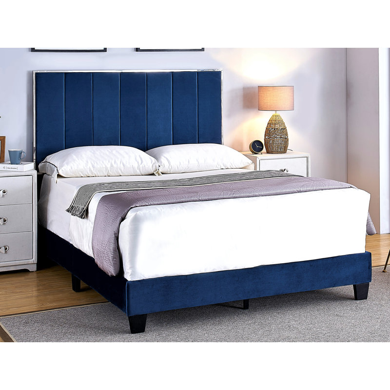 Lit standard capitonné Hartig, Bleu espace, Grand
