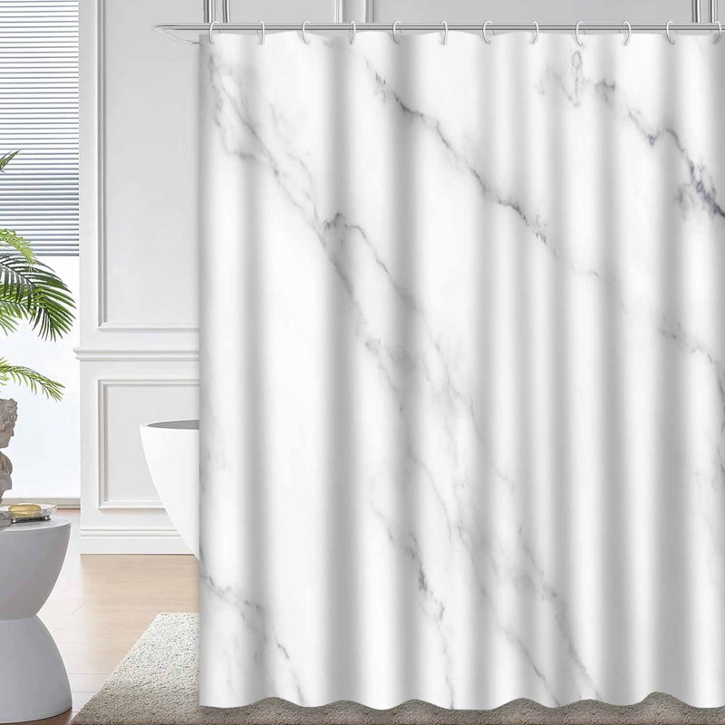 Rideau de douche décoratif de luxe en marbre blanc avec 12 crochets, 72" L x 84" W