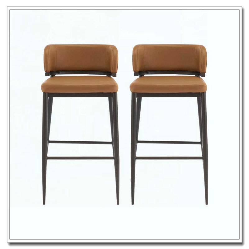Tabouret de bar en cuir et structure en métal, Brun