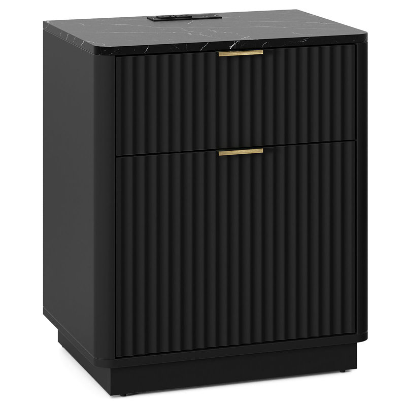 Valerica Fluted Nightstands with Charging Station, Black