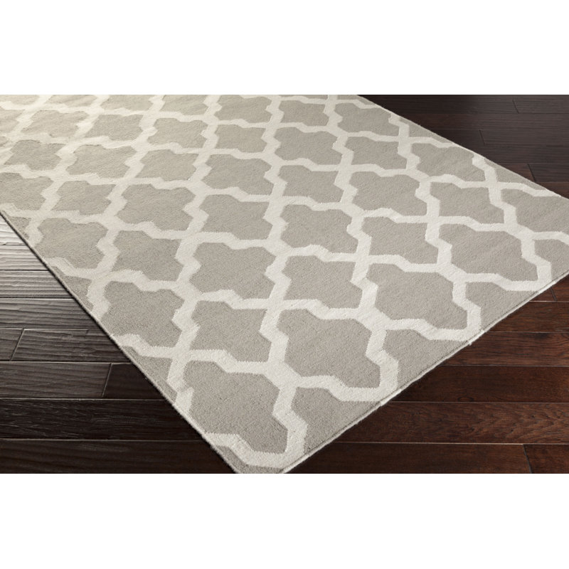Tapis gris / ivoire en laine tissé à la main Bangor, Rectangle 8 pi x 10 pi