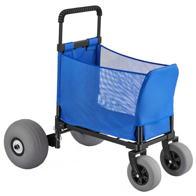 Beach Cart with Large Wheels for Sand, 165 lbs Load Capacity, Heavy Duty Folding Beach Wagon with 12" Balloon Wheels, Storage Bag, 33" to 45" Adjustable Height, Dolly for Camping Fishing Garden