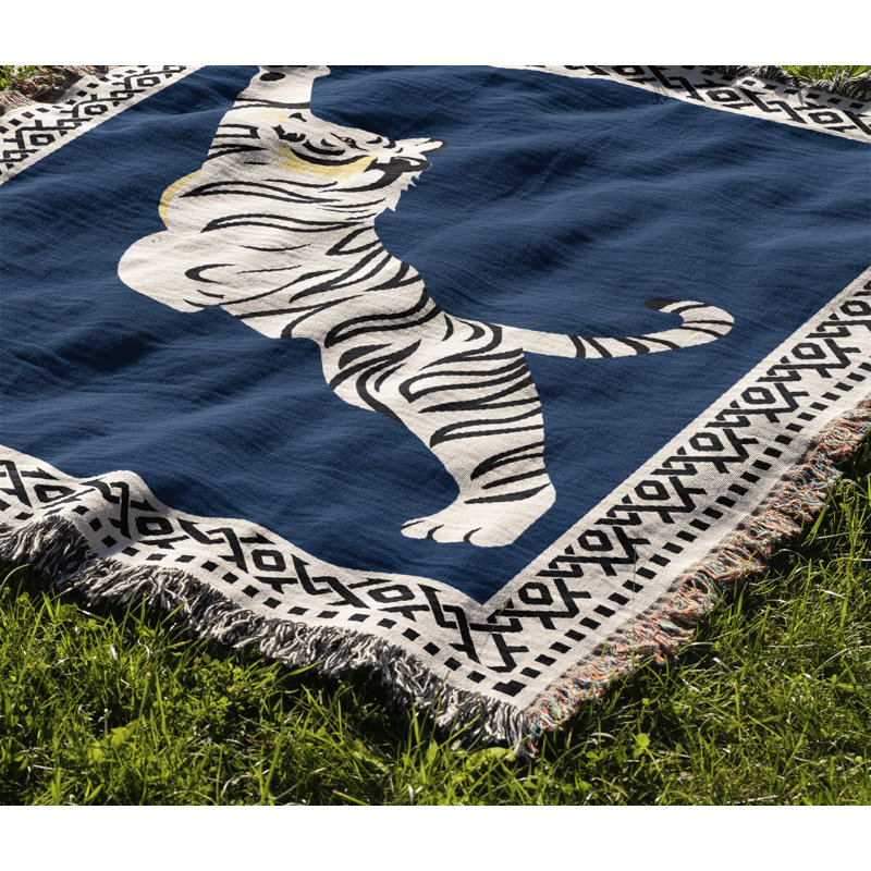 Jeté de lit Kat Tiger, L 70 po x l 50 po, Bleu / Blanc cassé