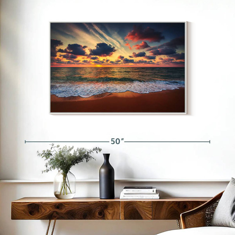 Coucher de soleil d'été, Cadre flottant blanc, 37 po x 25 po