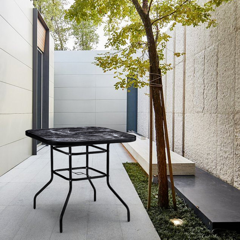 Brielynn Square Glass Steel Outdoor with Umbrella Hole Dining Table - 80 cm W 80 cm D