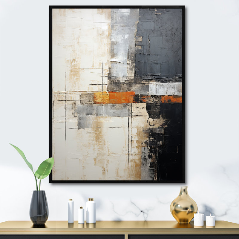 Abstrait, collage de route gris beige I - Collages abstraits, reproductions d'art mural, H 44 po x l 34 po x P 1,5 po