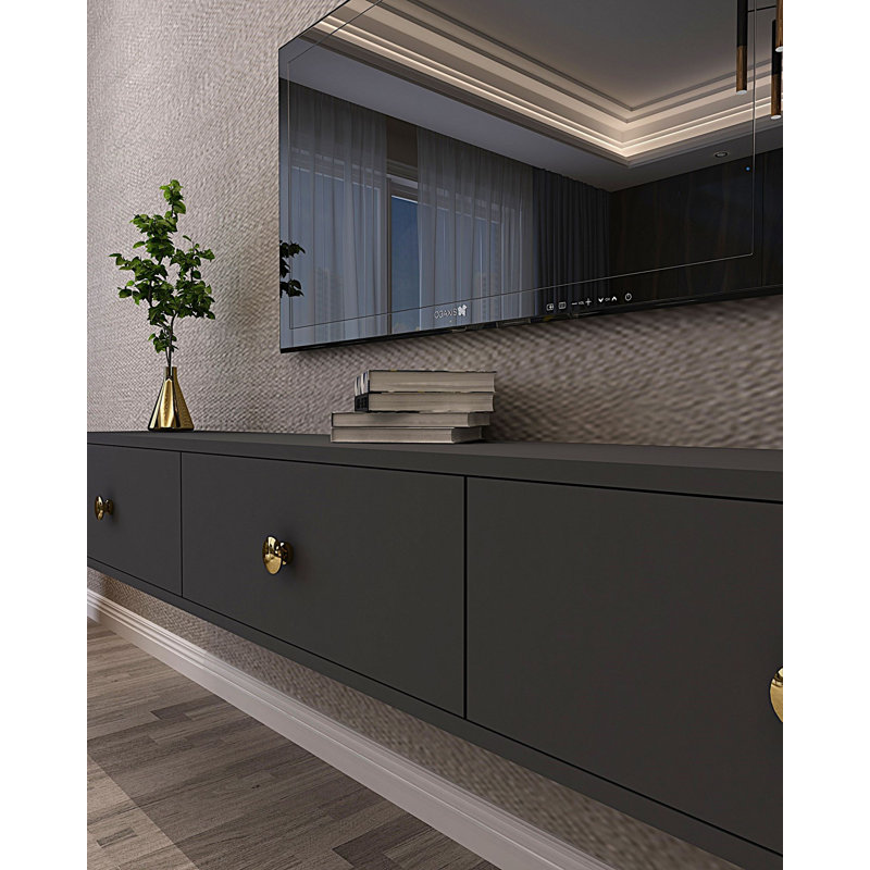 Modern TV Stand in Anthracite, 70.9 x 10.1 x 11.6 inches | 100% Melamine Coated Particle Board, Thickness: 0.7 inches | Wall-Mountable Design, Stylish & Functional for Living Room, Entertainment, and Home Decor