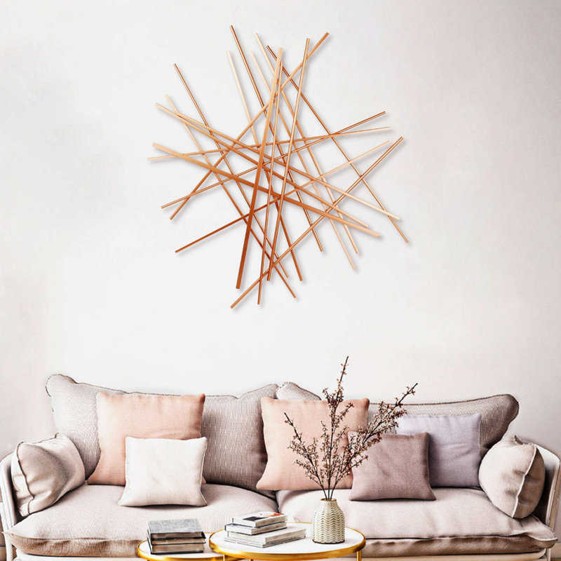 Art mural abstrait géométrique Avalon, décoration murale moderne, 35 po, H 35 po x l 33,5 po x P 1,25 po, Or rose
