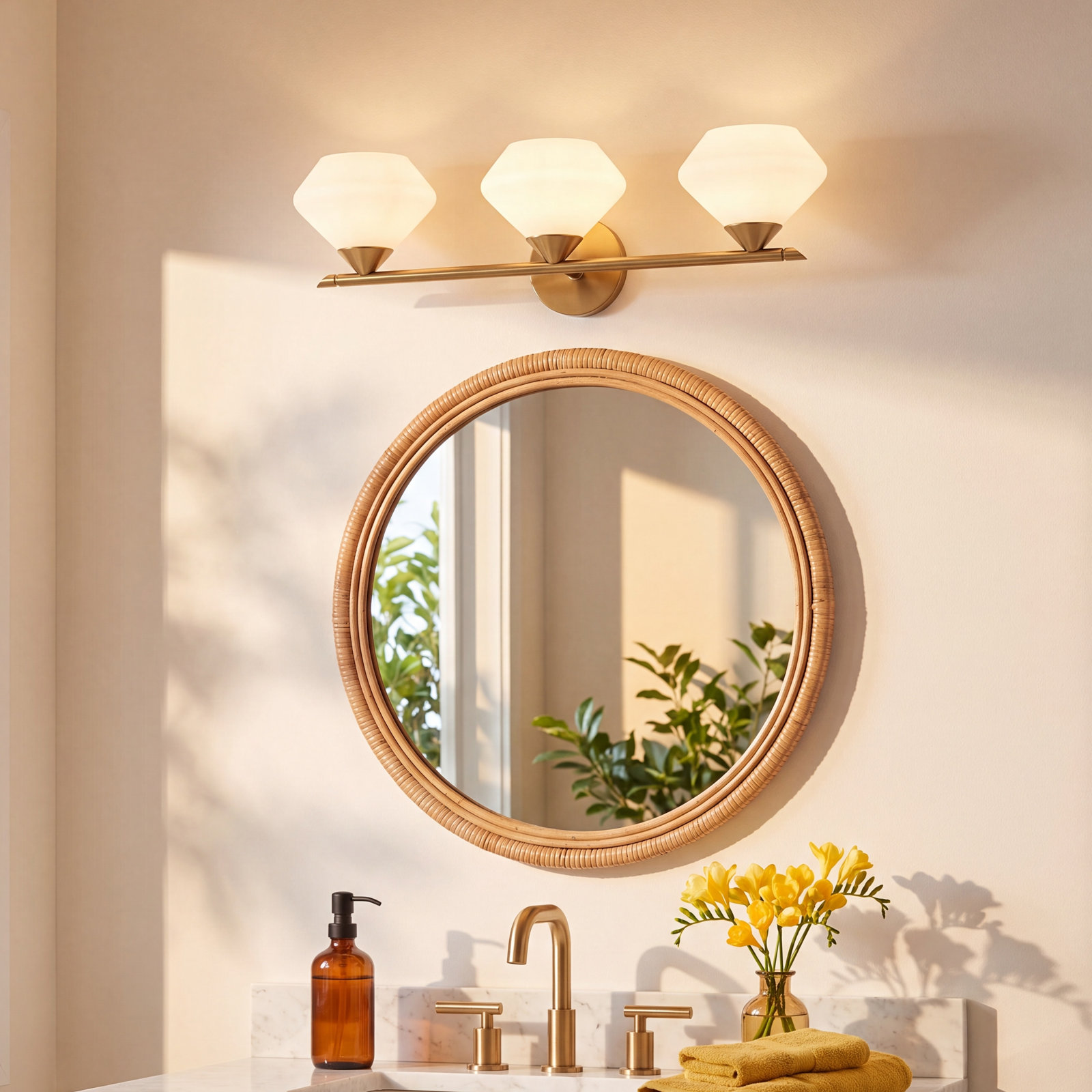 Junius 3 Light Dimmable Vanity Light, Aged Brass