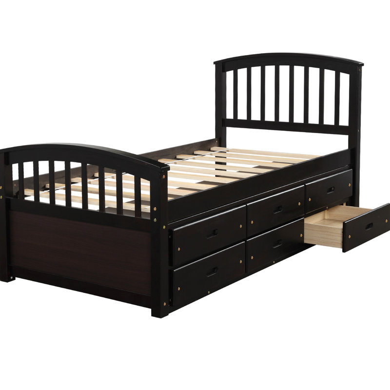 Structure de lit simple, 6 tiroirs, pin de haute qualité, support de matelas à 10 lattes, chambre à coucher