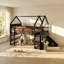 Lit mezzanine double en bois de pin massif avec glissière et bibliothèque Star Moon Cottage