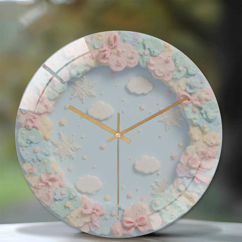 Horloge murale 12 po Pastel-Cloud-Bow-Snowflake Ring Ring