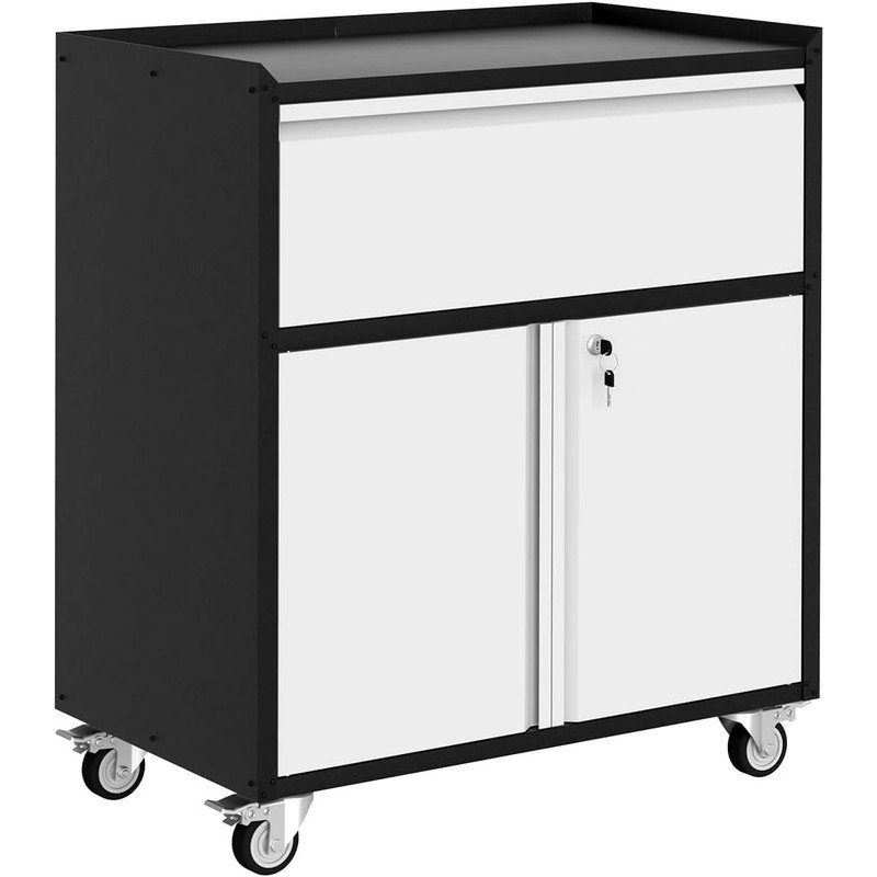 Armoire de rangement en métal robuste sur roulettes avec tiroir et serrure, chariot à outils roulant pour atelier de garage