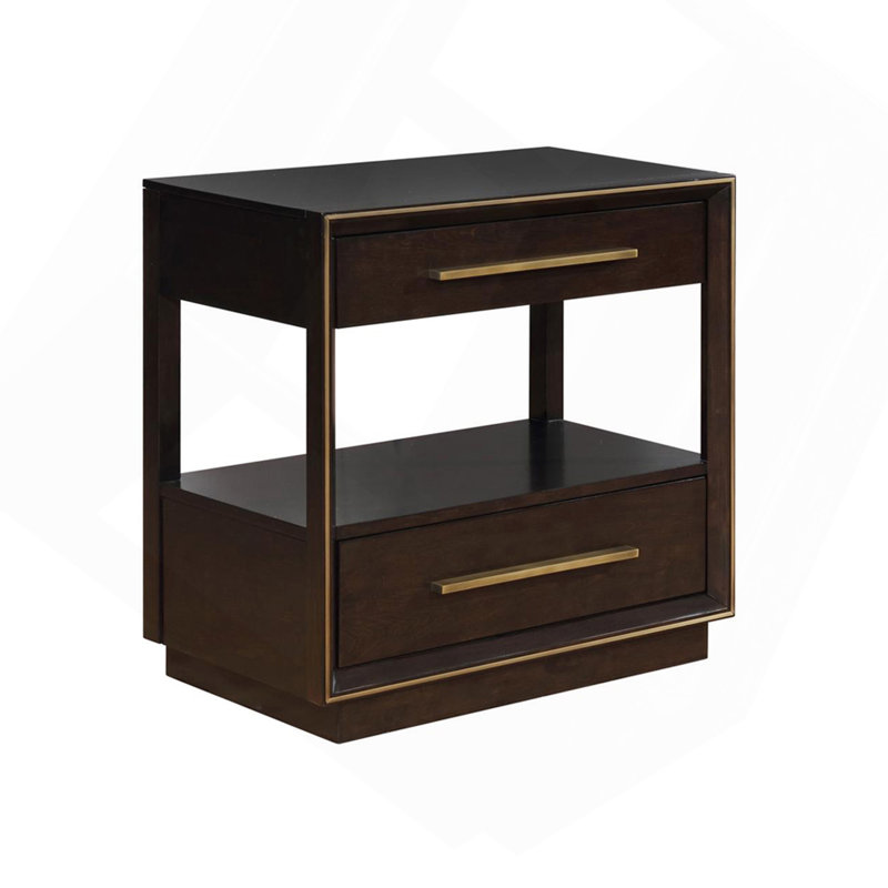 Table de chevet 2 tiroirs avec tablette au fini grain de poivre fumé