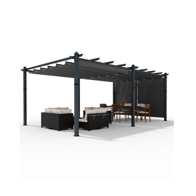 Pavillon de jardin surdimensionné en aluminium 12 po x 20 pi avec abri rétractable pour terrasse moderne en treillis