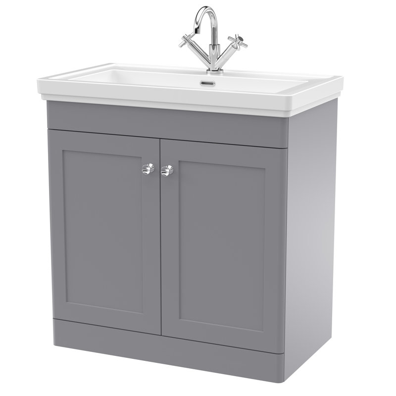 Classique 800mm Free-standing Single Bathroom Vanity with Vitreous China Vanity Top, Satin Gray