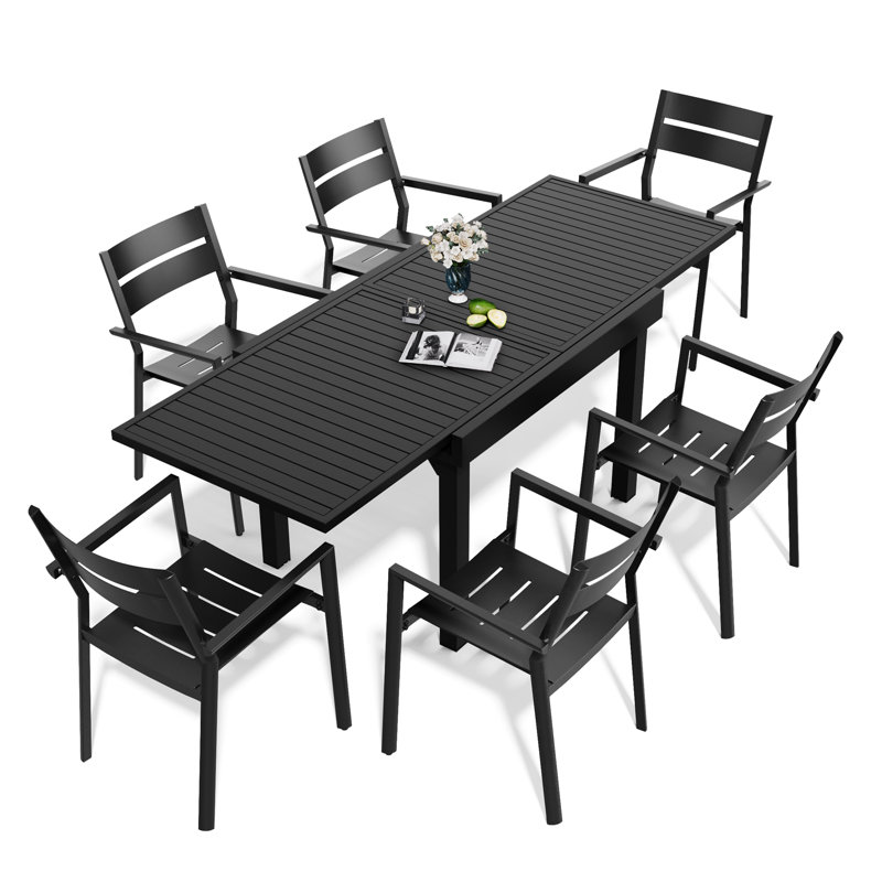Ensemble de salle à manger d'extérieur extensible en aluminium Esma pour 6 personnes de 82,7 pi avec chaises empilables
