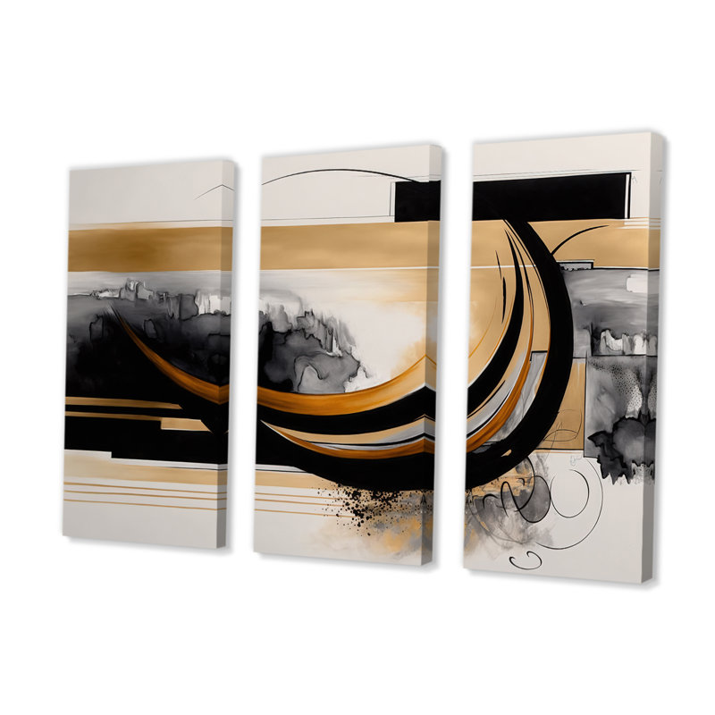 Gold Touch Art Deco II - ensemble d'art mural moderne sur toile, H 32 po x l 48 po x P 1 po, Toile tendue