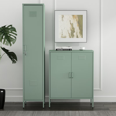 Naomi 2-Piece Modern Steel Accent Cabinet and Storage Cabinet with 8 Adjustable Shelves in Sage Green