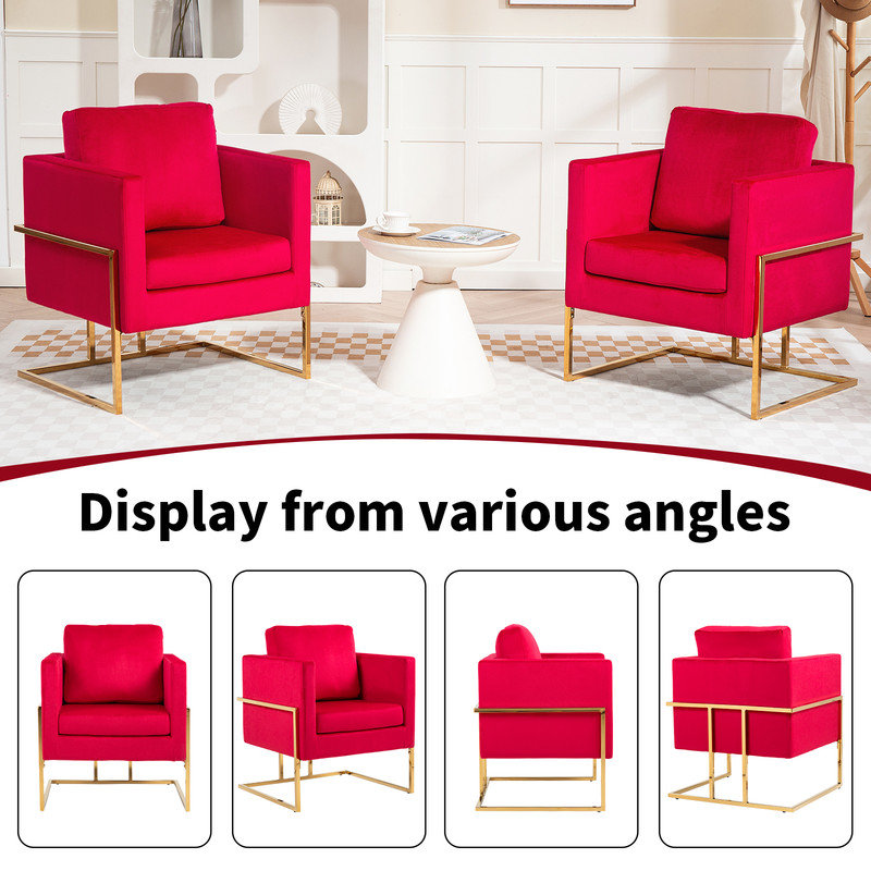 Upholstered Velvet Modern Accent Chair for Living Room, Bedroom, Rose Red