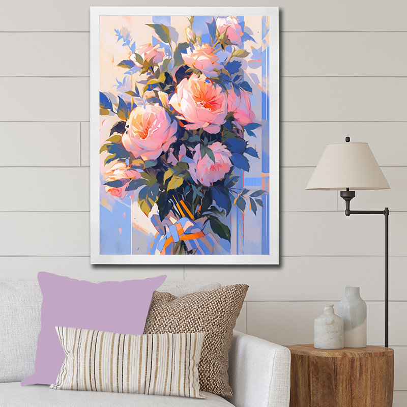 Peony Whisperes Bouquet - Peony Wall Art Living Room, Cadre photo blanc, H 20 po x l 12 po x P 1 po
