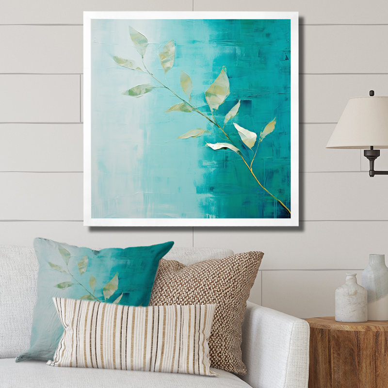 «Turquoise Abstract Leaf Harmony» sur impression sur toile, H 16 po x l 16 po x P 1 po, Cadre simple blanc