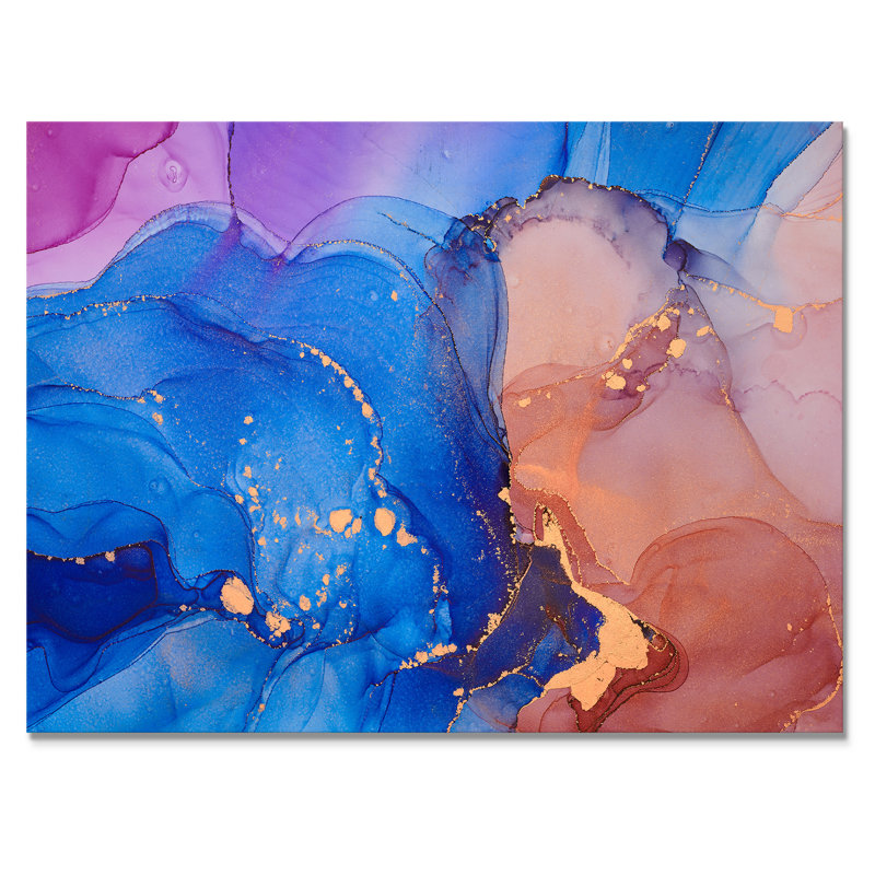 Art liquide bleu et orange I - reproduction sur toile, H 34 po x l 44 po x P 1,5 po, Toile tendue