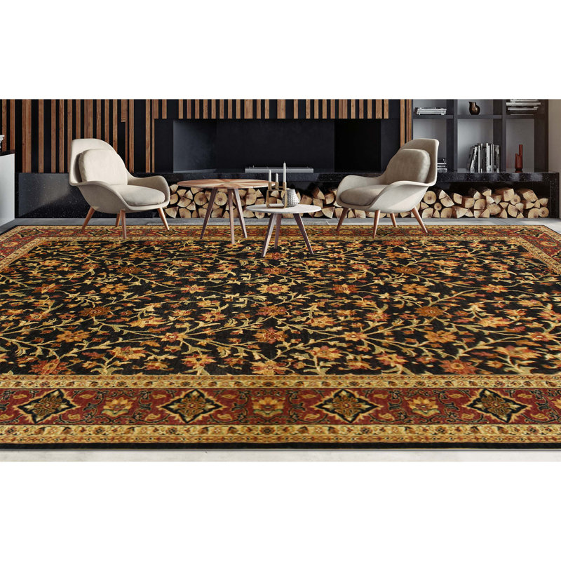 Wool Oriental Area Rug in Black, Rectangle 12' x 24'