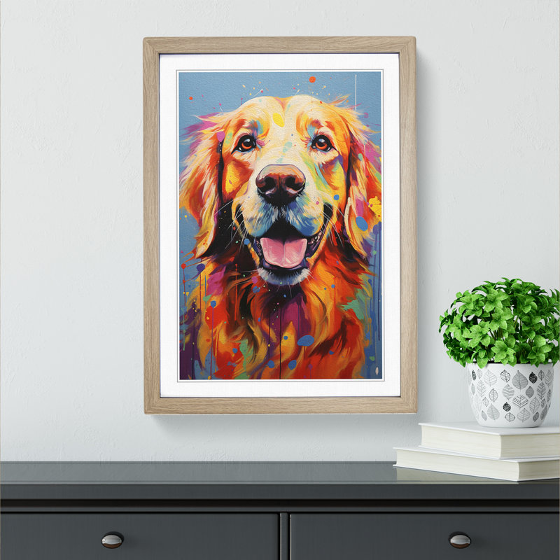 Golden Retriever Contemporary No.2 - Single Picture Frame Print on Wood, 46cm H x 34cm W x 2cm D, Oak