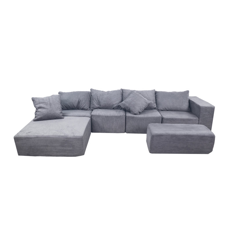 4 Seat Modular Grey Sectional With 2 And Oversized Chaise, Cloud Couch For American - Designed Living Room, Foam Filler, Medium Firm Plushness, Us® New Foam, Stain Covers Couches Style Main