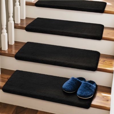 Plush 9.5"x30"x1.2"Bullnosed Carpet Stair Treads Cover*12 Black