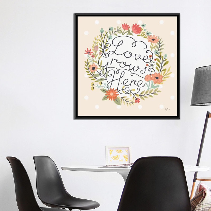 « rétro jardin iii », art textuel sur toile, H 18 po x l 18 po x P 1,5 po, Toile avec cadre noir, Pas de tapis